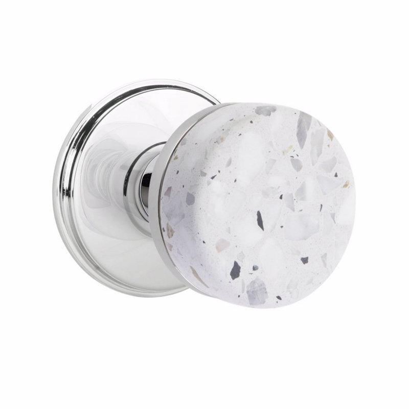 Ensemble de boutons de passage Emtek Select, rosette Watford, tige conique, bouton Terrazzo clair, Chrome poli