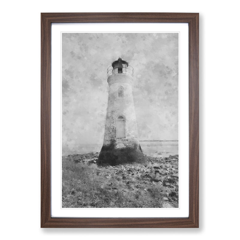 View of a Lighthouse Vol.3 - Picture Frame Graphic Art, 48cm H x 36cm W x 2cm D, Walnut