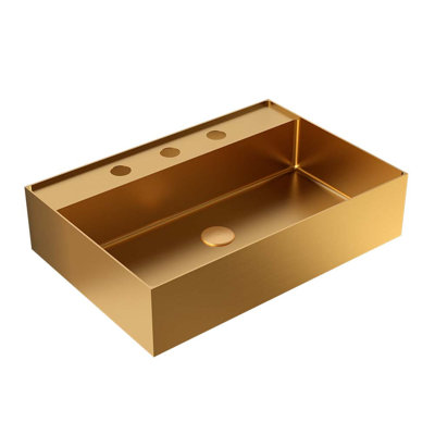 Lavabo de salle de bain rectangulaire encastré de 20 pouces, lavabo en acier inoxydable avec drain escamotable, finition dorée moderne pour meuble-lavabo, robinet et drain non inclus