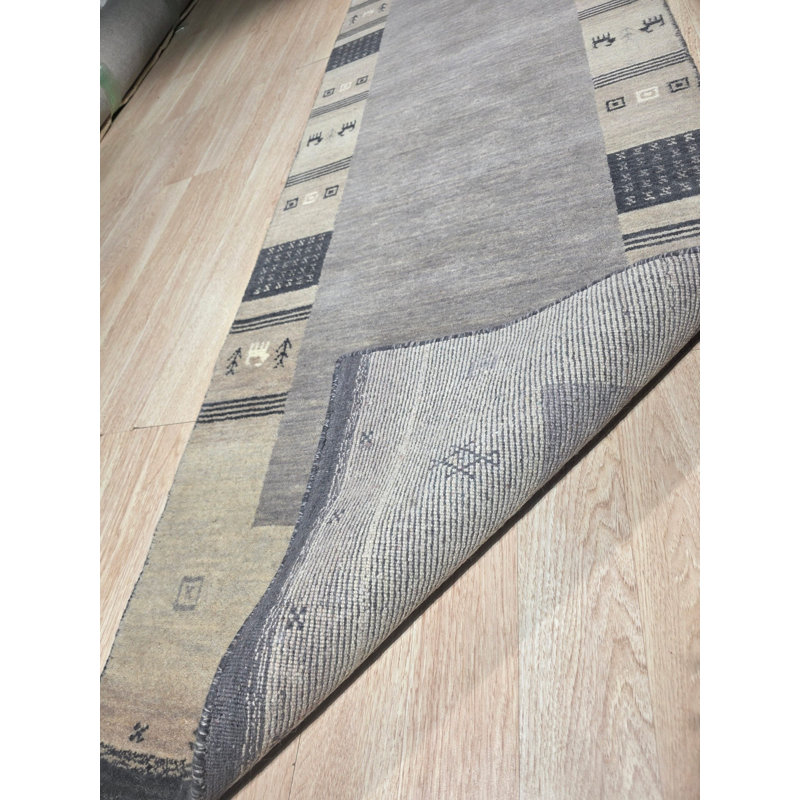 Handloomed Gray Gabbeh Tribal Wool Area Rug, 8' x 10'