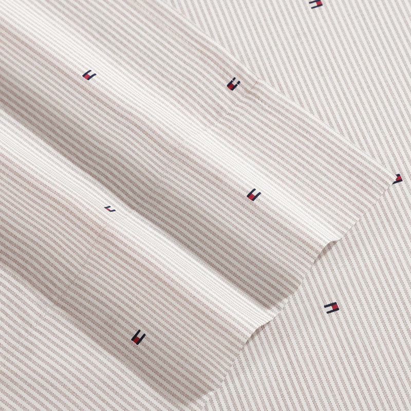 Tommy Hilfiger Printed Percale Cotton Sheet Set, Queen Sheet Set with 2 Pillowcases, Beige