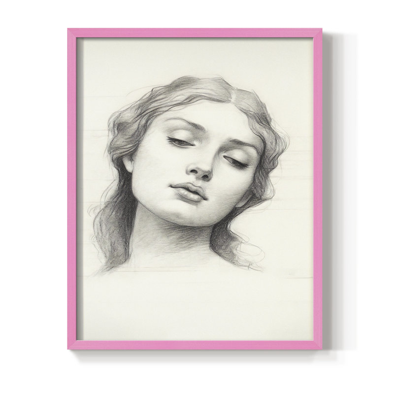 Croquis rétro VI, reproduction encadrée - bois massif, H 30 po x l 24 po, Rose