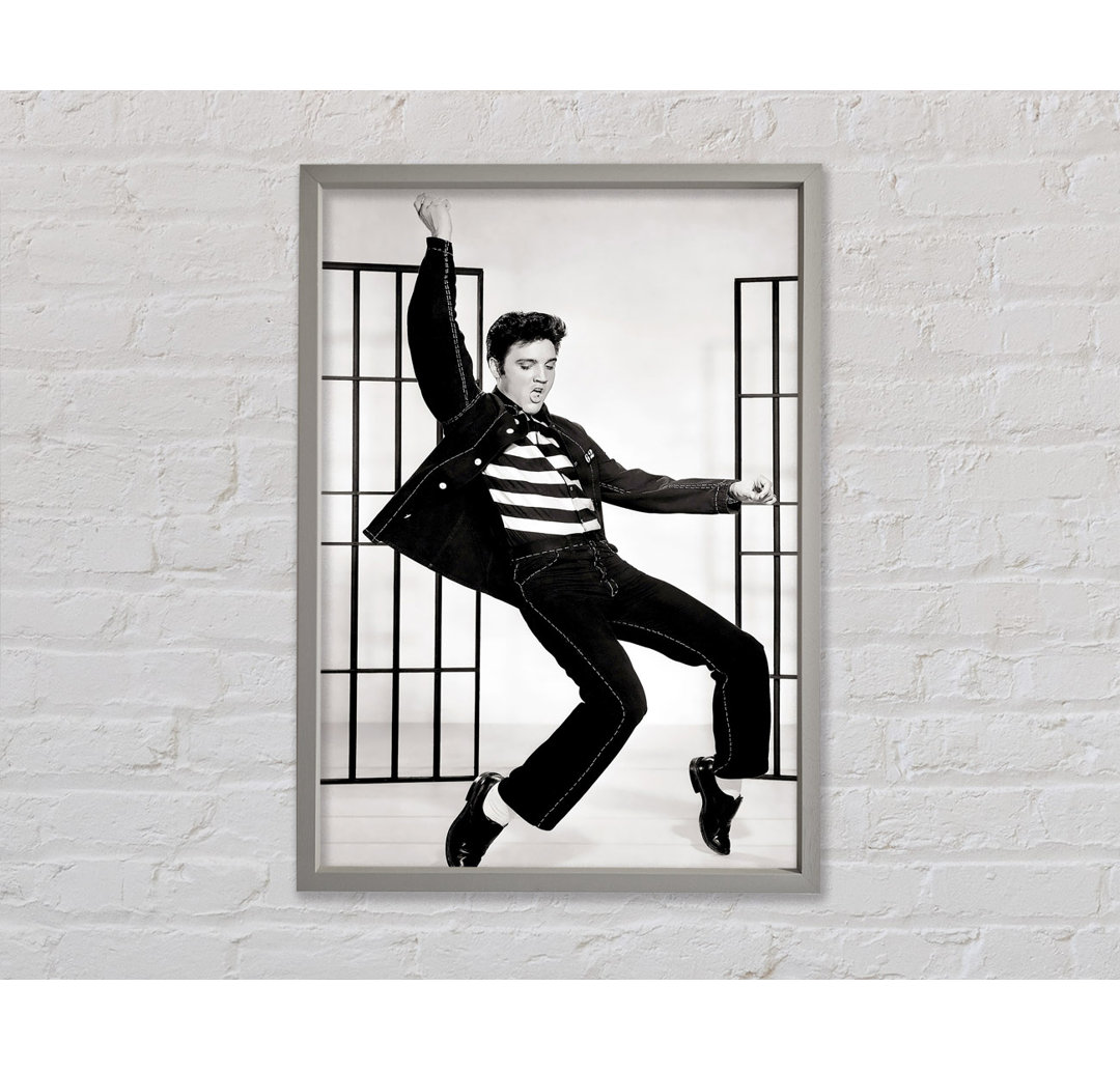 Elvis Jail House Rock Schwarz und Weiß - Einzelner Bilderrahmen Kunstdrucke auf Leinwand