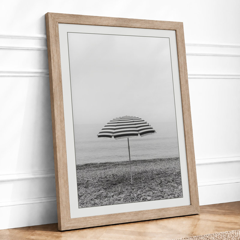 Solitary Umbrella Minimalist - Framed Print, A2 - 59.4 x 42.0 cm, Oak