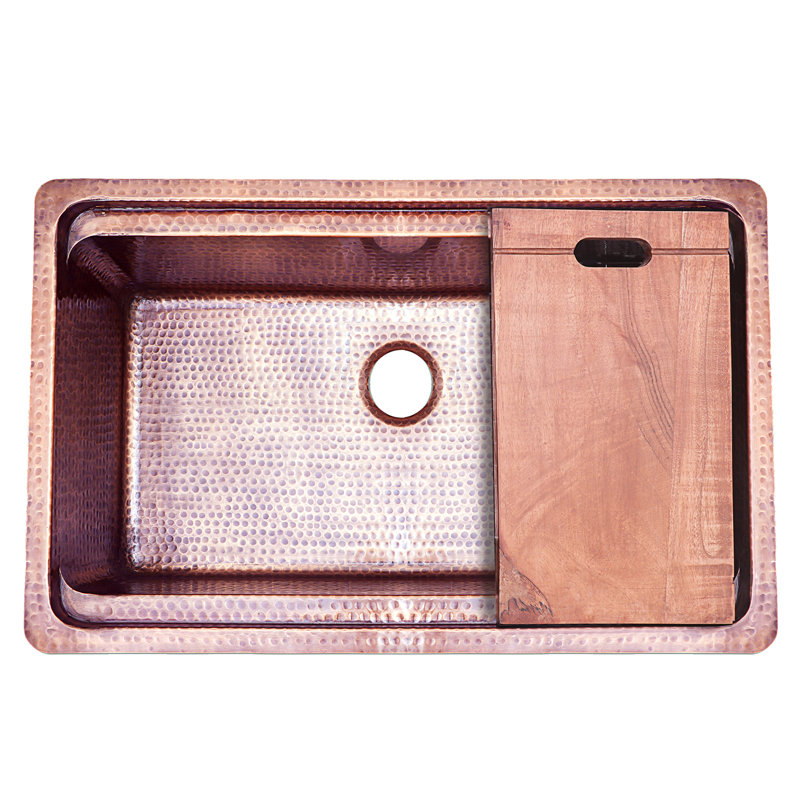 Brightwork 32 in. L Stainless Steel Undermount Single Basin Kitchen Sink, Copper