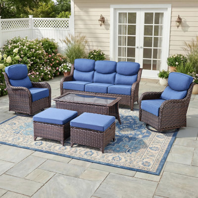 7 - Person Luxury Wicker Patio Furniture Set With Coffee Table & 6-Inch Extra-Thick Cushion Swivel Chairs