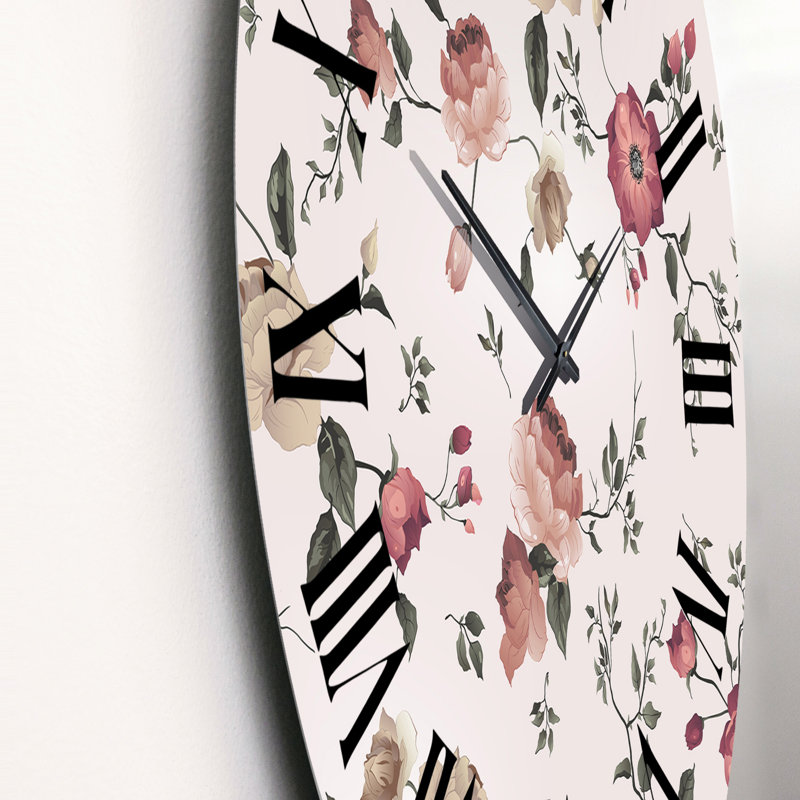 Horloge murale Vintage Roses On Old Pink, Moyen