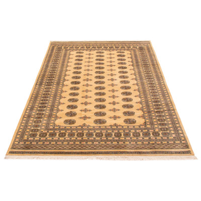 One-of-a-kind Hand-knotted Peshawar Bokhara Beige 6'7" x 9'9" Wool Rug