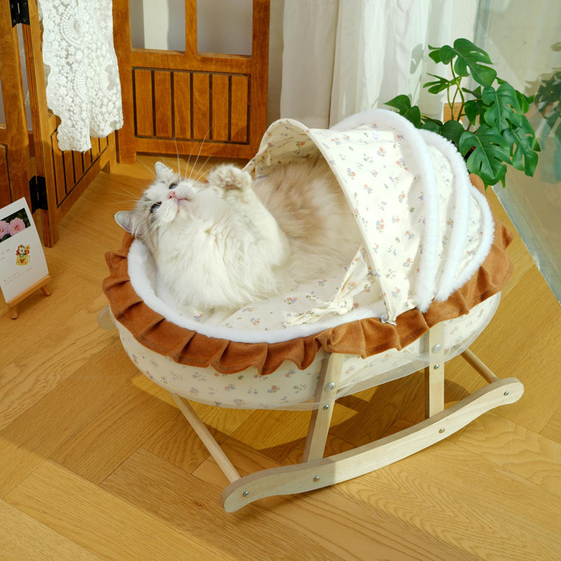 Fairela - Lit à bascule pour chat à la française avec support en bois et auvent