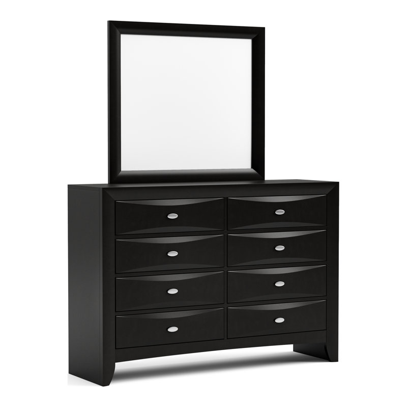 Urbanek 8-Drawer Dresser With Mirror, Black