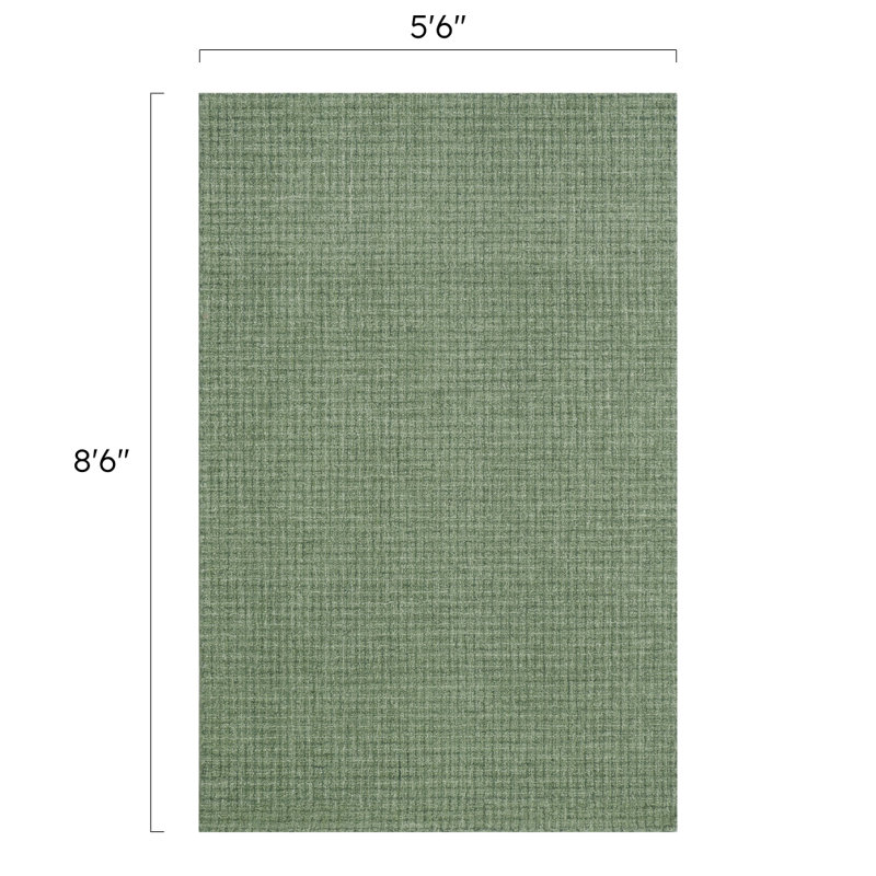Bryn Hand-Tufted Loop Pile Wool Tweedy Plaid Textured Solid Area Rug Forest Green, Rectangle 5'6" x 8'6"