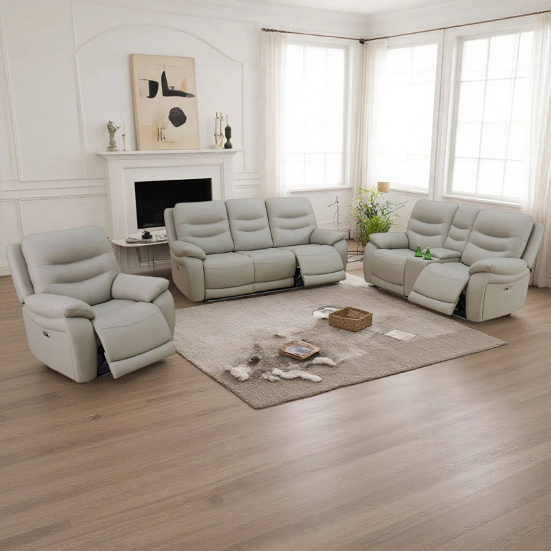 Ensemble de canapé inclinable électrique en cuir gris clair avec lumière DEL