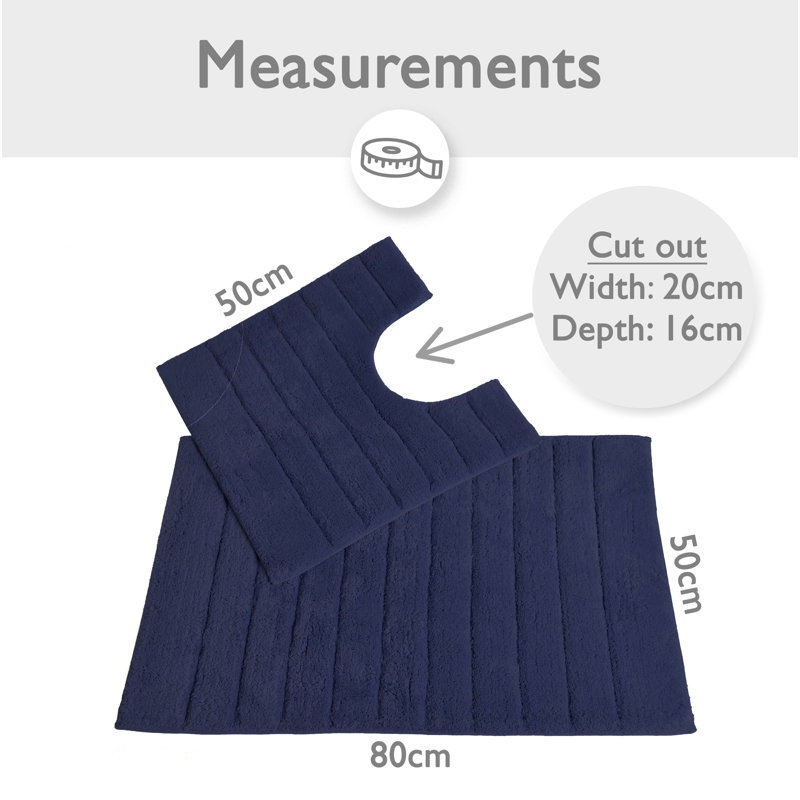 Mirianna Linear Ribbed Two Piece Bath Mat Set, Navy