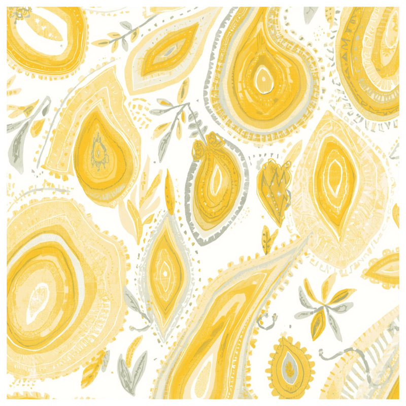 Tapisserie murale motif cachemire jaune - Décoration murale cachemire, 68in H x80in W with 4 Grommets