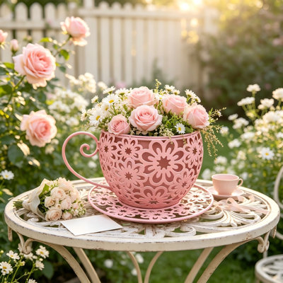 Metal Coffee Cup Flower Planter