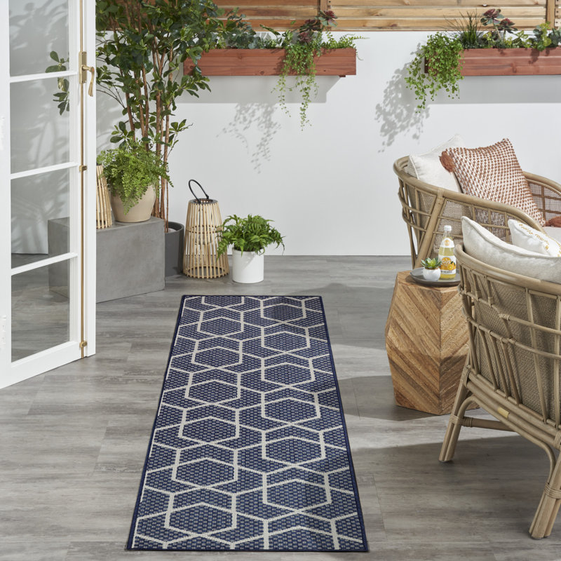 Reidy Modern Indoor/Outdoor Rug, Runner 2'2" x 8', Navy