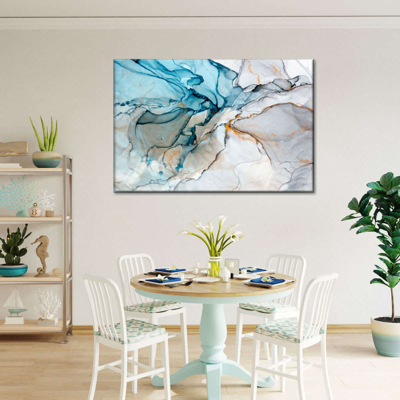 Impression sur toile bleu marbre liquide, H 8 po x l 12 po x P 1 po