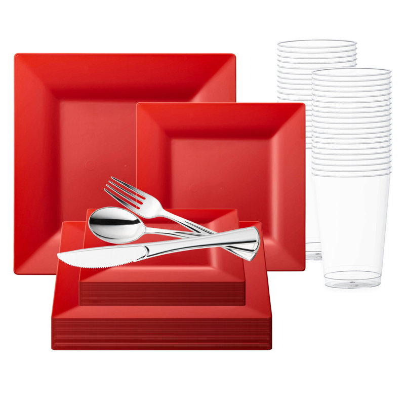 Red Square Plastic Wedding Value Set - 120 Settings