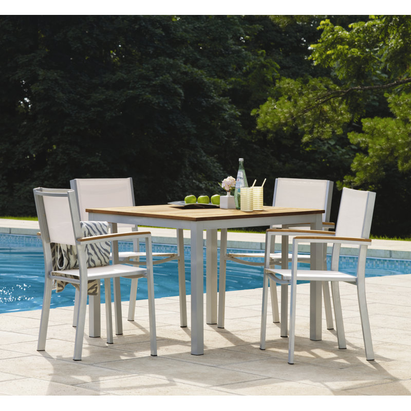 Travira Stacking Patio Dining Chair, Black, Tekwood Natural, Flint