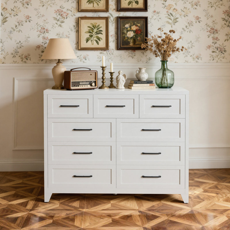 Commode haute 9 tiroirs, armoire de rangement en métal avec tiroirs coulissants