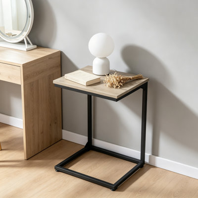 C Shaped End Table Slides Under Couch, Small Side Table for Living Room Bedroom Small Spaces, TV Tray Laptop Stand Sofa Table with Adjustable Feet