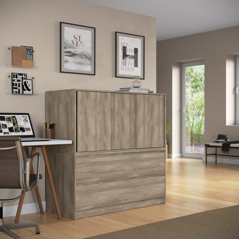 Solid Wood Rectangle Accent Cabinet, Beige