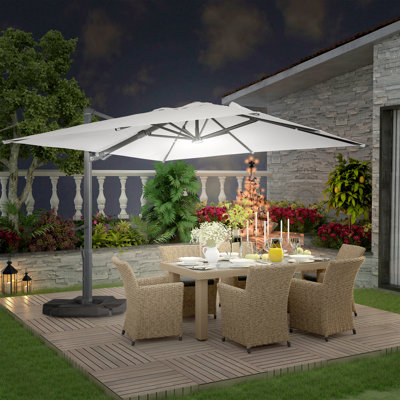 Naithan Lighted Cantilever Umbrella Included Base with Wheels