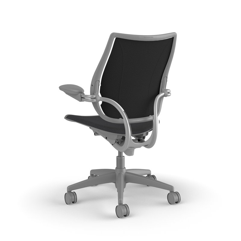 Liberty Ergonomic Task Chair With Upholstered Back, Adjustable Duron Arms, Dark Gray - 0171, Silver with Silver Trim