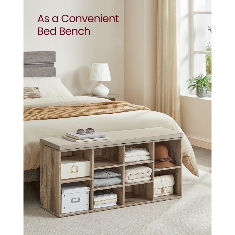 Adara Linen Blend Upholstered Storage Bench, Rustic Oak/Beige