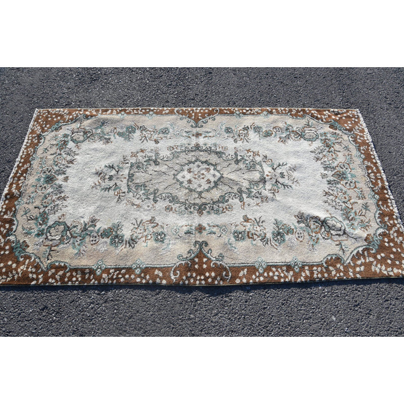 Tapis rétro, tapis de décoration intérieure, tapis neutre, tapis turc, tapis en laine brun, tapis 3,7 x 6,8 pi