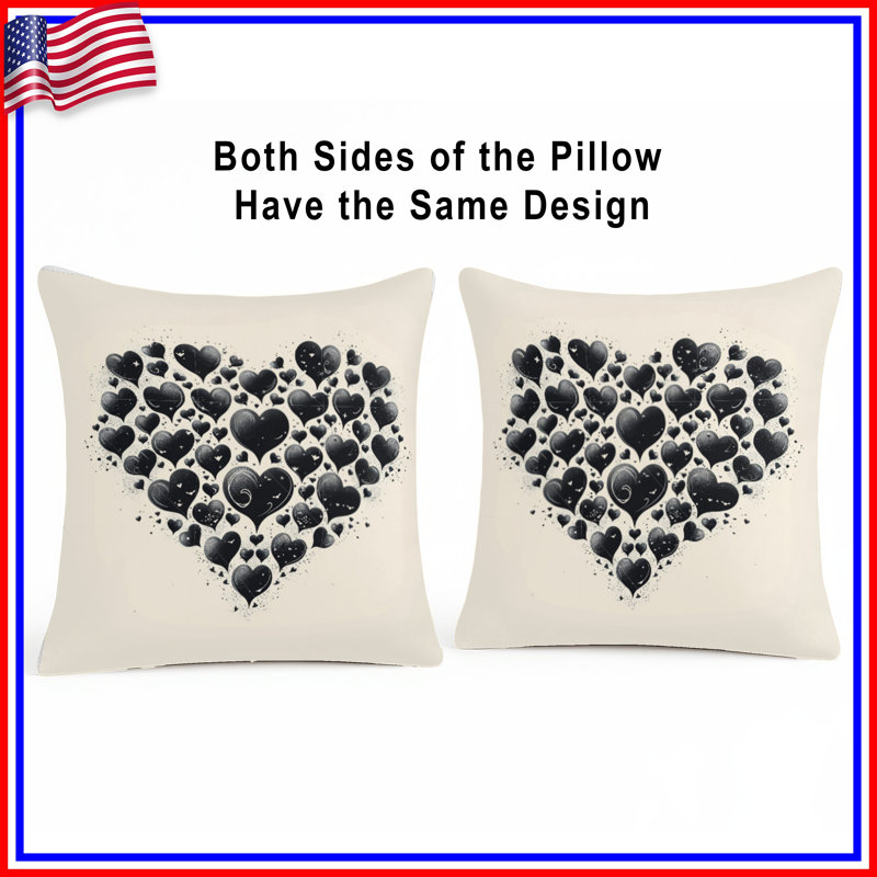 Hearts Throw Pillow, Abstract Double Sided Pillows, 20 x 20 inches