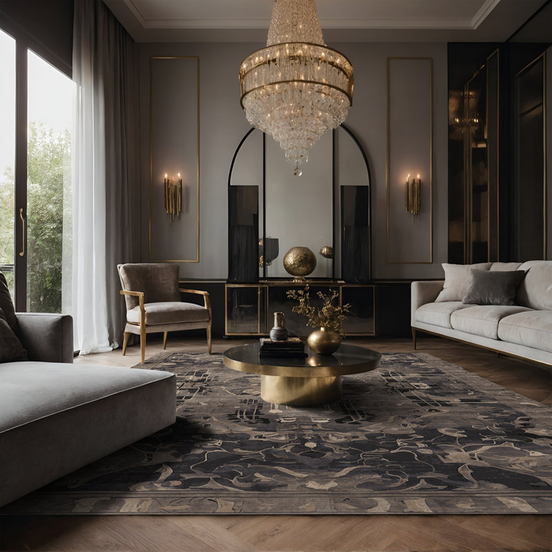 Tapis gris soyeux et moelleux, Rectangulaire 3 pi x 5 pi