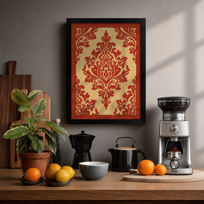 Crimson Damask Pattern Vintage - Framed Print