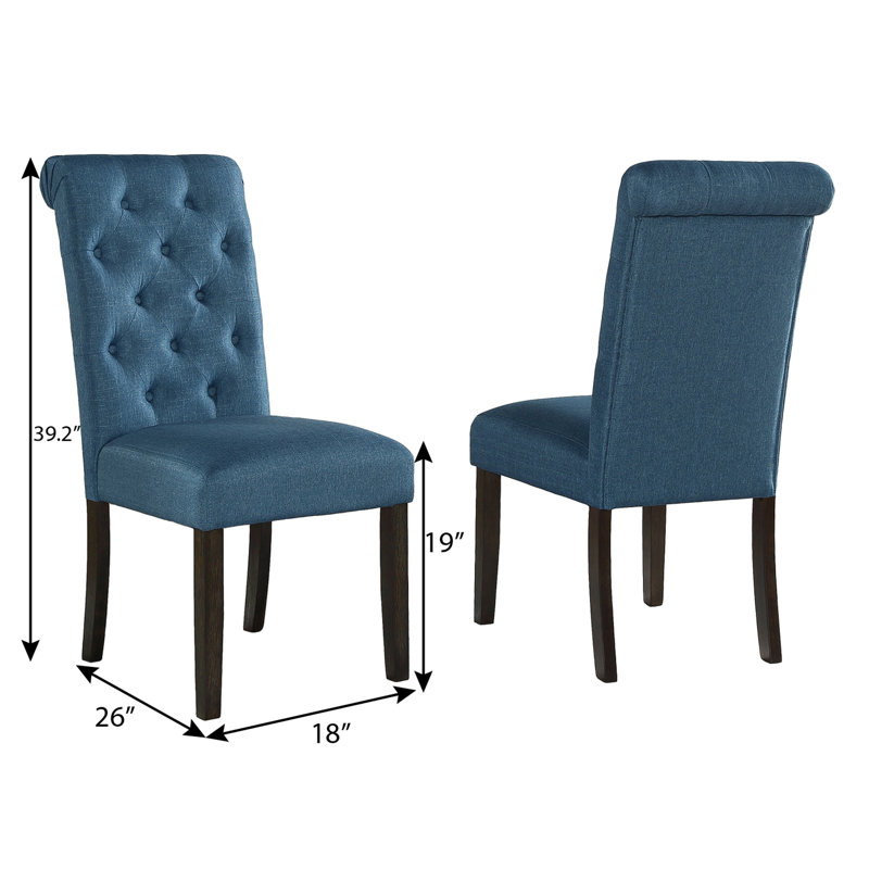 2 chaises de salle à manger en bois massif bleu - dossier haut, doux, siège capitonné, chaise 2, capitonnage élégant, revêtement, construction