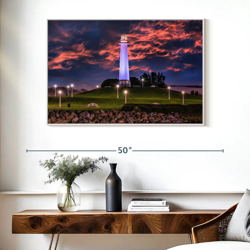 Phare de Long Beach, Cadre flottant blanc, 40 po x 27 po