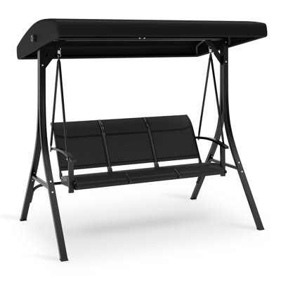 3-Seat Outdoor Patio Porch Swing with Stand, Adjustable Canopy & Thick Waterproof Cushions