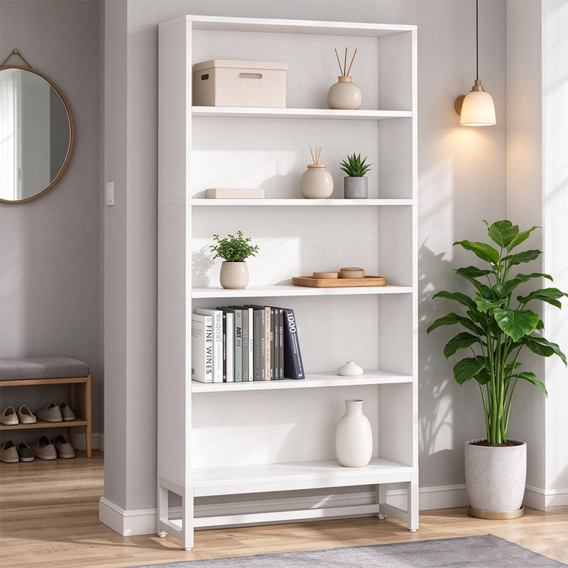 Heavy Duty 5-Tier Freestanding Bookshelf with Anti-Tip Device, Tall Storage Shelving Unit for Living Room, Bedroom & Office
