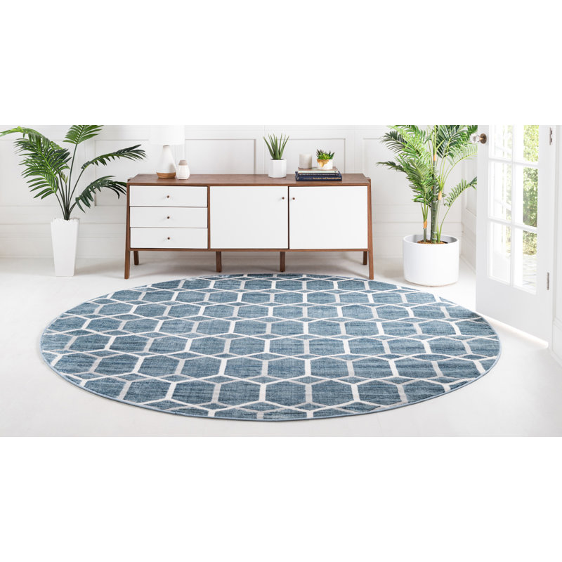 Tapis bleu / ivoire en laine Numa, Rond 3 pi 3 po