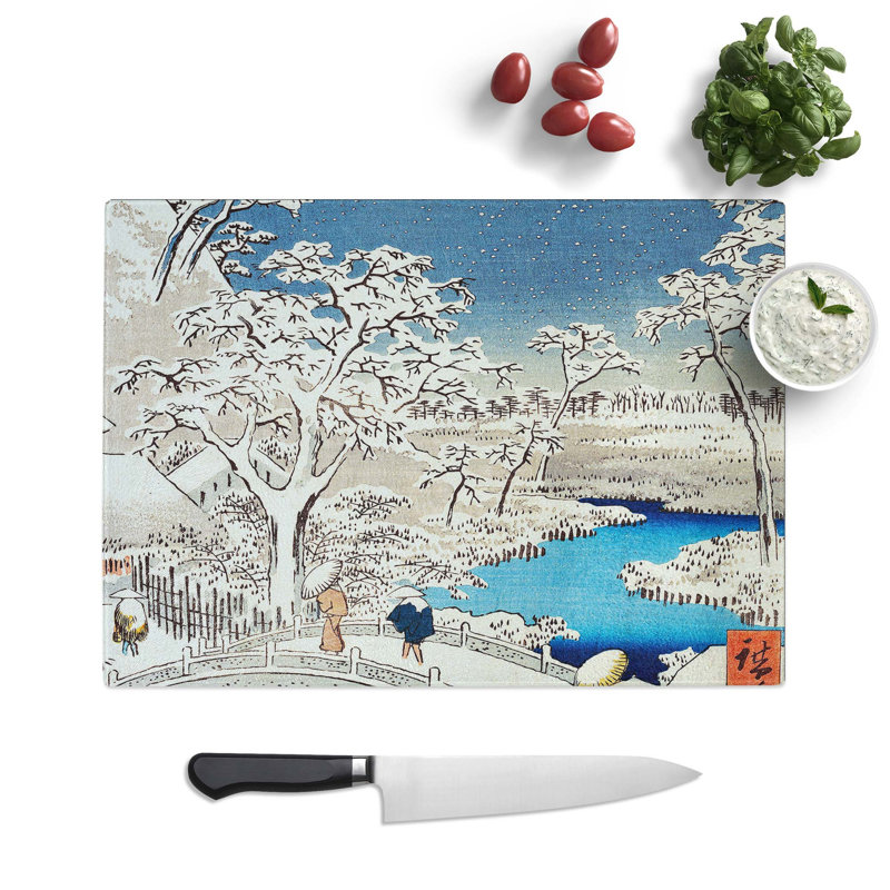 Tempered Glass The Taiko Bridge by Utagawa Hiroshige Cutting Board, 28.5 cm W x 20 cm L