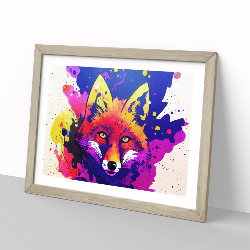 Fox Splash - Single Picture Frame Print, 25cm H x 34cm W x 2cm D, Oak