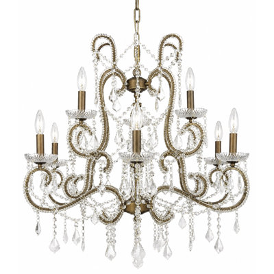 Traditional 9 Light Bronze Crystal Chandelier