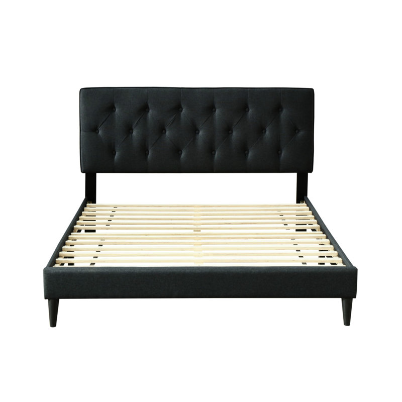Grand lit dans une boîte avec tête de lit tapissier noire