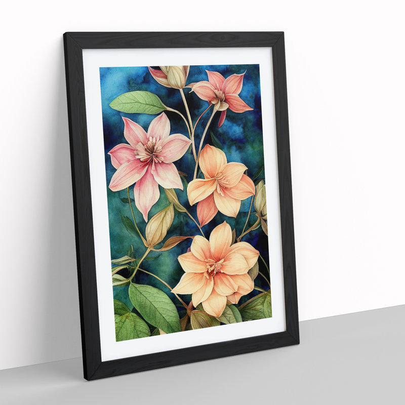 Stunning Watercolour Flowers No.1 - Single Picture Frame Painting, 64cm H x 46cm W x 2cm D, Black Framed
