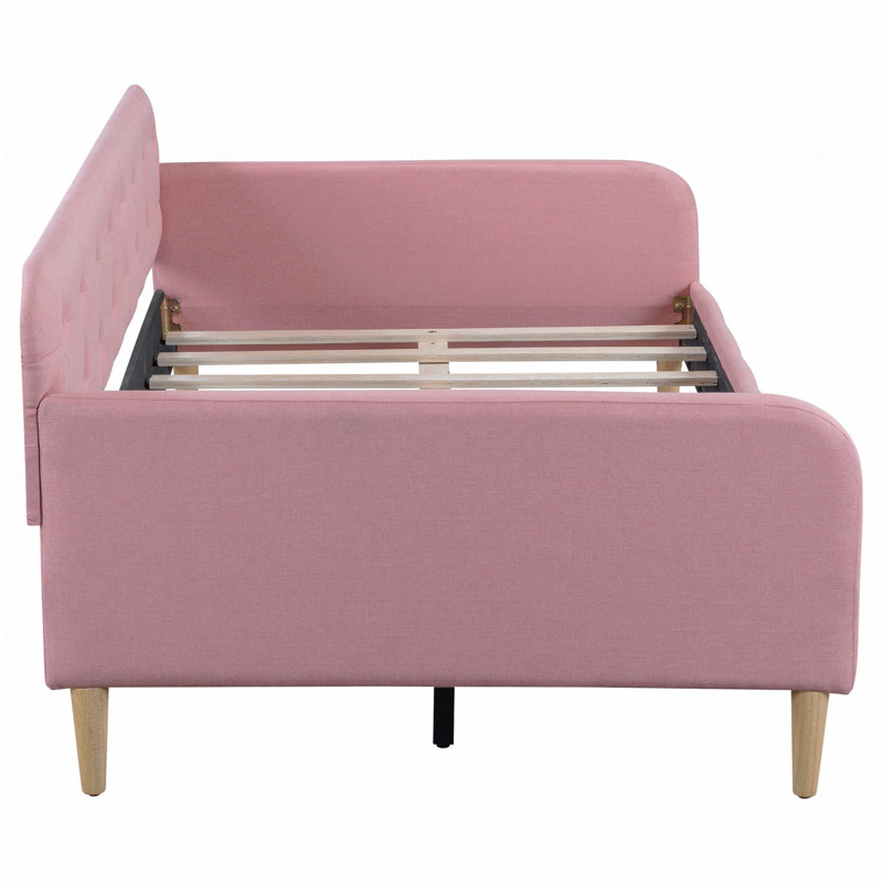 Lit de jour simple rembourré avec 4 pieds de soutien, Rose