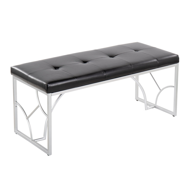 Faux Leather Upholstered Bench, Silver/Black