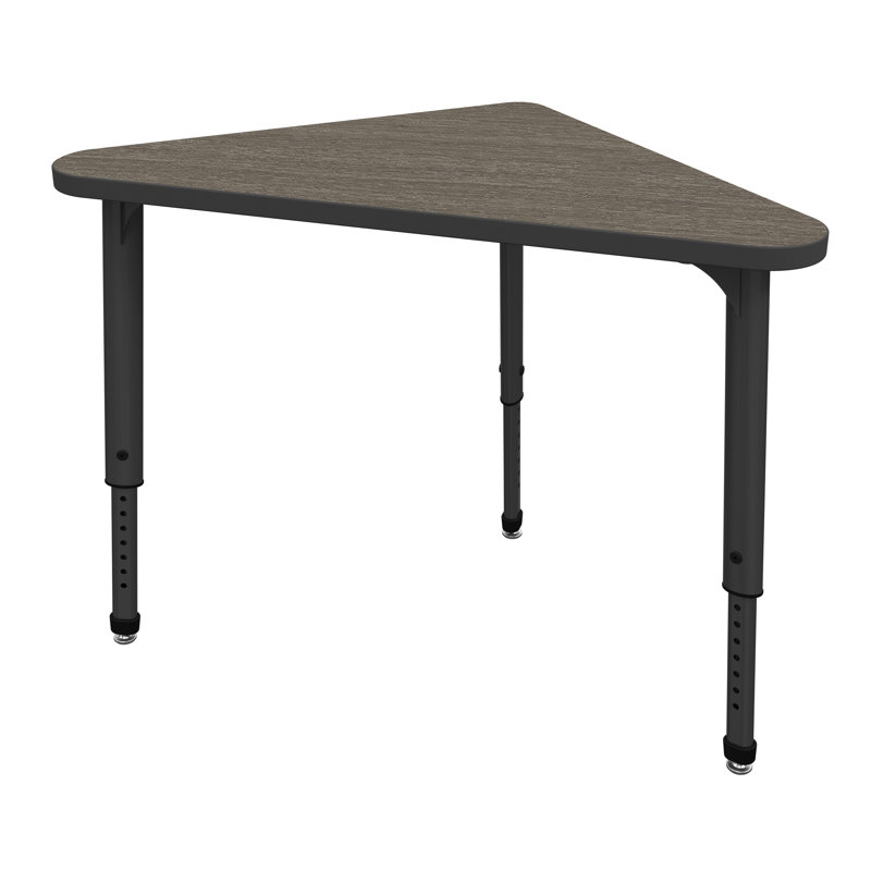 Marco Apex Series Adjustable Height Triangular Collaborative Desk, Black, Boardwalk Oak, 24" H x 41" W x 23" D