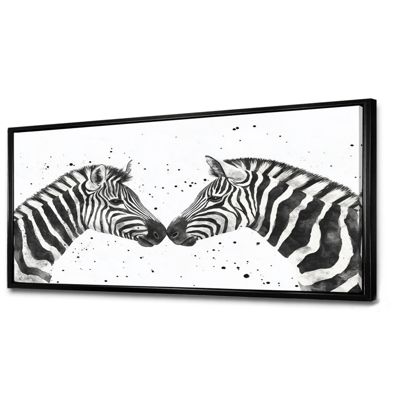 Zebra Wall Art, Safari Canvas Decor, Black And White Zebra Duo, Black Floater Framed, 28" H x 60" W