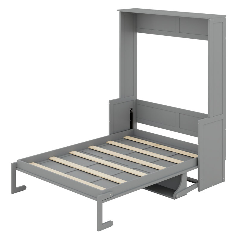 Lit escamotable avec bureau, lumières DEL et station de charge USB, Gris