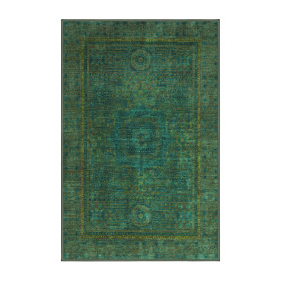 Tapis oriental vert tissé à la machine