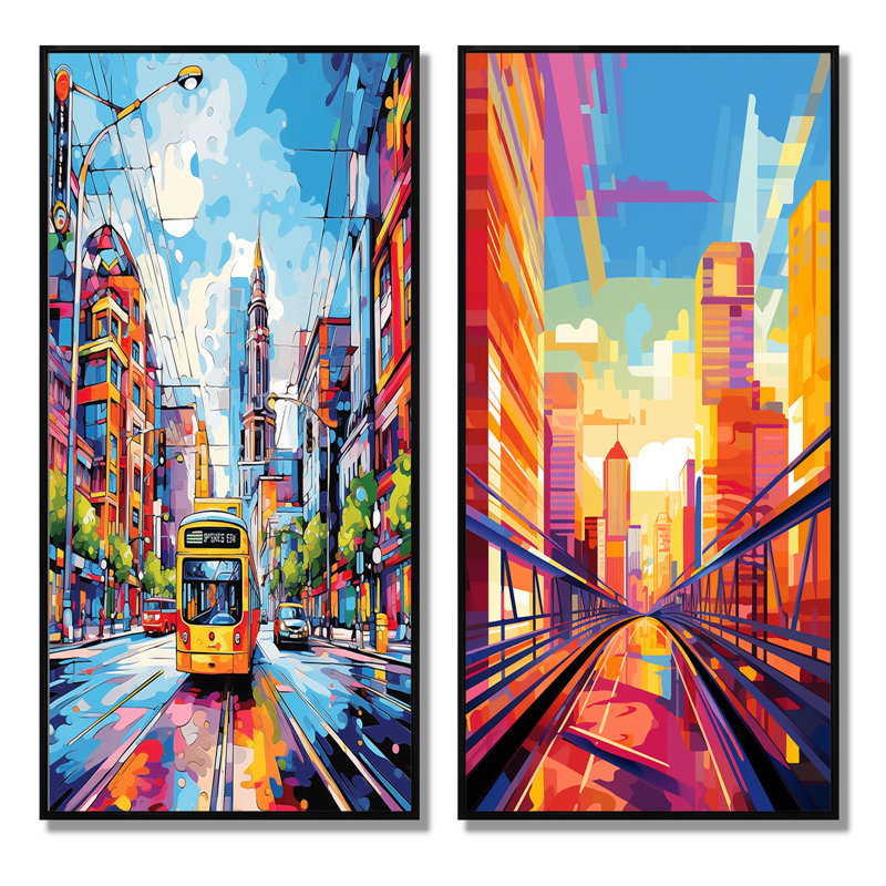 «City Berlin Popart», 2 pièces sur toile, Cadre noir, H 40 po x l 40 po